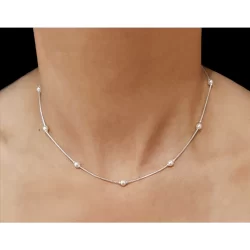 Colar Corrente Veneziana Com Pérolas Feminina  Folheada a Prata 925
