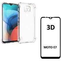 KIT CAPA ANTI SHOCK + película vidro 3D Moto E7 Tela 6.5