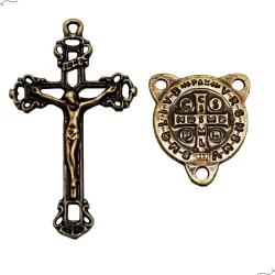 10 Crucifixos + 10 Entremeios São Bento Para Terço Ouro Velho