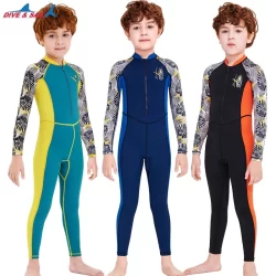 Crianças de manga comprida de uma peça de roupa de banho de 3-10 anos de idade Impresso Bonito Anti-Ultravioleta UPF50+ Fato de banho de secagem rápida Roupa de mergulho de surf de praia ao ar livre