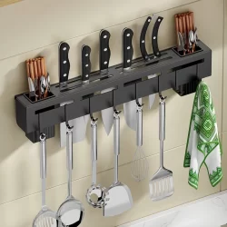 Suporte de Facas de Parede em Aço Inoxidável – Organização e Segurança na Cozinha (Preto)