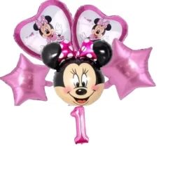 Kit c/5/6 Balões Minnie cabeça mede 50 cm, coração, estrela mede 45cm, número mede 40 cm