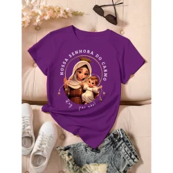 Camiseta Premium em Algodão PuroSISI Camiseta Feminina Estampada Nossa Senhora do Carmo