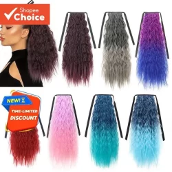 Extensão De Rabo De Cavalo Encaracolado De 24 Polegadas Para Mulheres Com Clipe Torcido Azul Roxo Cabelo Falso