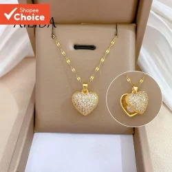 Colar De Coração De Aço De Titânio – Pingente De Concha De Pérola De Luxo Elegante Corrente De Clavícula Para Mulheres