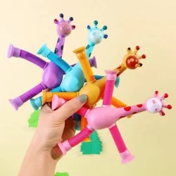 Kit com 8 girafas sucção pop tube luz led com ventosa estica brinquedo infantil