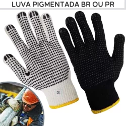 Luva Pigmentada de Malha Tricotada de Algodão Branca ou Preta Obras Construção Mecânica Jardinagem.