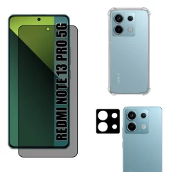 Kit Para Redmi Note 13 Pro 5g | Película de Privacidade 3D - Capa Anti Shock - Película da Câmera 3D