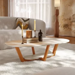 Mesa de Centro Elegance Pés em Madeira Off White/Nature - AV