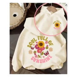 Moletom Feminino Canguru Com Capuz Inverno Moletom Fofo Sunshine Agasalho Blusa De Frio
