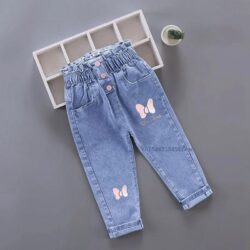 Kids Girl Jeans Floral Cartoon Calças Longas De Grafite De Primavera Outono Pintura Impressão Casuais Com Furo Ganga Para Crianças