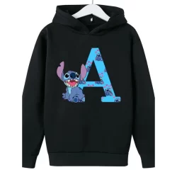 Lançamento Infanto Juvenil Blusa Moletom Canguru Com Capuz Stitch Letter Letras Do Alfabeto ABCD Casaco Aloha Unissex