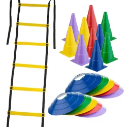 Kit Treino Funcional Agilidade Escada 7 Degraus 10 Cones 10 Chapéus Academia