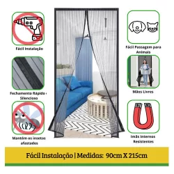 Tela Mosquiteira Magnética Porta 100x215cm Preto FortMesh