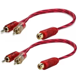 Kit 2 Cabo Rca Y 2M 1F Injetado 4mm Super Flexível 2 Machos 1 Fêmea