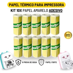 Kit 10 Bobina Etiqueta Térmica Adesiva 57mm Rolo Amarelo Para Mini Impressora Portátil | Envio Imediato