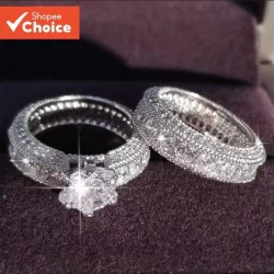 2pcs Moda Requintada Novo Design Prata Zircônio Conjunto de Anel de Casamento para Aniversário de Noivado Feminino Jóias