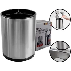 Suporte Porta-Talheres Inox Redondo Desmontável – Escorredor Resistente p/ Cozinha Organizada