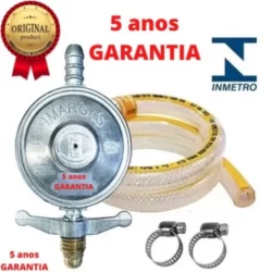 Kit Registro Regulador de Gás para Cozinha + Mangueira 1,25m e 2 Abraçadeiras Completo e Seguro
