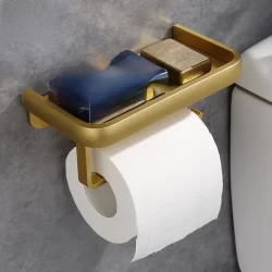 Suporte Para Rolos De Papel Higiênico De Parede Em Aços Inoxidáveis Quadrado Dourado Com Prateleira Telefônica