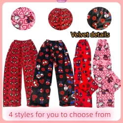 Hello Kitty Homem-Aranha Algodão Veludo Pijamas Calças Longas Femininas E Masculinas De Desenho Animado Dormindo Casual