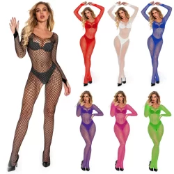 XXXL Plus Size Bodystockings Mulheres Sexy Virilha Aberta Catsuit Bodysuit Malha Fishnet Collants Lingerie Erótica Pijam