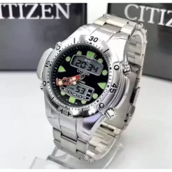 Relógio Citizen Preto  Masculino Aqualand II Digital e Analógico com Pulseira de aço com caixa