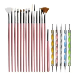 Kit 15 Pincéis + 10 Boleadores Em 5 Pincéis Manicure Desenho 29S