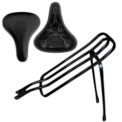 kit bicicleta selim confortável com 2 molas preto + bagageiro garupa garupeira bh bike aro 24 26