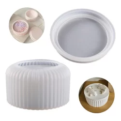 Molde Silicone Pote Baixo C/ Tampa Riscado Resina Vela Gesso