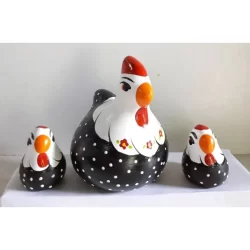 Trio Galinha do Norte MINIATURA Cerâmica Decorativo Colorido