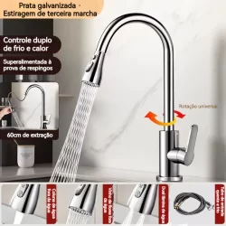Torneira Gourmet Monocomando Com Extensor Ducha Luxo Inox Aço Escovado  cozinha monocomando pull down