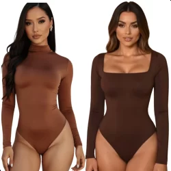 Kit 2 Body Feminino Manga Longa Segunda Pele Bori Casual Moda Blogueira Inverno