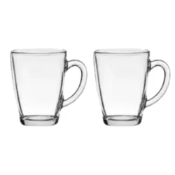 Jogo 2 Xícaras Caneca De Vidro Transparente Com Alça 250ml