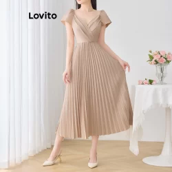 Lovito Vestido Casual Liso Plissado Vestido De Verão Para Mulheres L120LD1380