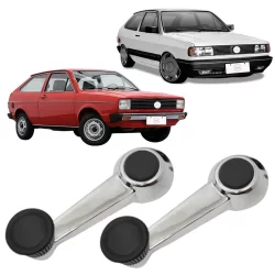 Par Manivelas do vidro Gol BX Quadrado 80-96 Cromada (Metal)