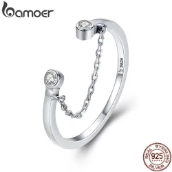 Bamoer 100% Real 925 Sterling Silver Tassel Ajustável Limpar Cz Anel De Dedo Mulheres Anel De Prata Esterlina Jóias Scr216