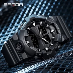 SANDA Relógio De Pulso De Quartzo Masculino Com Mostrador Duplo/Digital LED Luminoso Calendário 3130-2