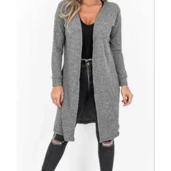 Cardigan malha canelada com elastano moda feminina