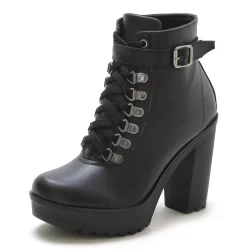 Bota Tratorada Feminina Salto 9cm Com Fivela Firmeza ao Caminhar