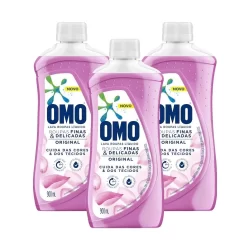 Kit 3 Lava-Roupas Líquido Omo Roupas Finas e Delicadas Original 900ml cada