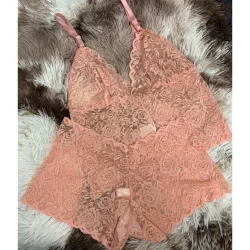 Conjunto Sem Bojo Rendado Vamp Calesson Cropedd Sensual Lingerie Linha Noite