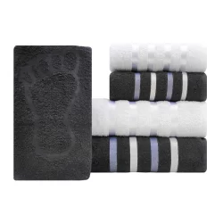 Kit  C/5 Toalhas:Jogo - 2 Banho 2 Rosto 1 Piso - 100% Algodão Exceto Faixa Decorativa