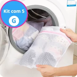 Kit com 5 Sacos De Lavar Roupas Protetor De Roupa Íntima Lingerie Tamanho Grande