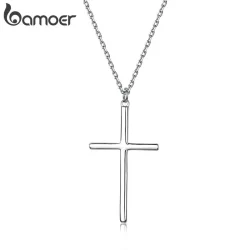 Bamoer Colar Com Pingente Cruz Prateado Cor De Rosa Dourado YIN076-L