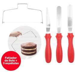Kit Cortador Nivelador De Bolo + 3 Espátulas Confeitaria