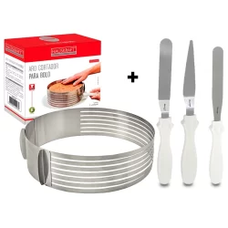 Kit Espátulas De Bolo C/ Aro Fatiador Cortador Bolo 24/30cm