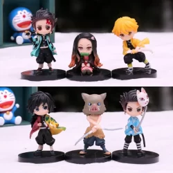 6 Pçs/kit Bonecos Demon Slayer Anime Boneca Figura Brinquedos Infantil Passatempo 7cm Kamado Nezuko Mameko Inosuke Bonito para Gracinha Enfeites Presente de Menina Menino