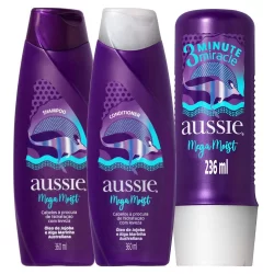 Kit Aussie Mega Moist 360ml+ Condicionador 360ml + Tratamento Aussie Moist 3 Minutos Miraculosos 236ml