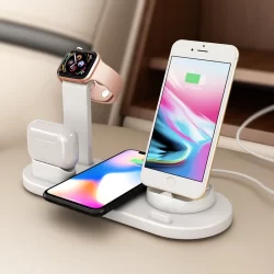 4 Em 1 Dobrável Estação De Carregamento Doca Sem Fio Rápida Carregador Stand 15 W Desktop Do Telefone Celular